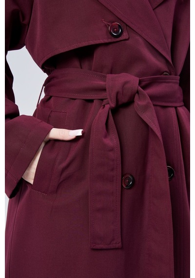 Kadın Oversize Astarlı Uzun Trençkot Bordo