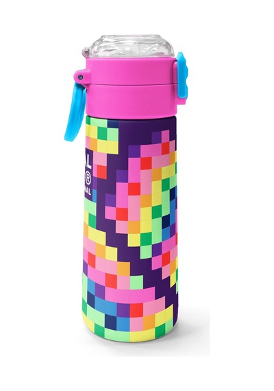 Coral High Kids Çok Renkli Piksel Kalp Desenli Pipetli Ve Direkt İçim Çelik Termos 500 Ml 38108 Çok Renkli