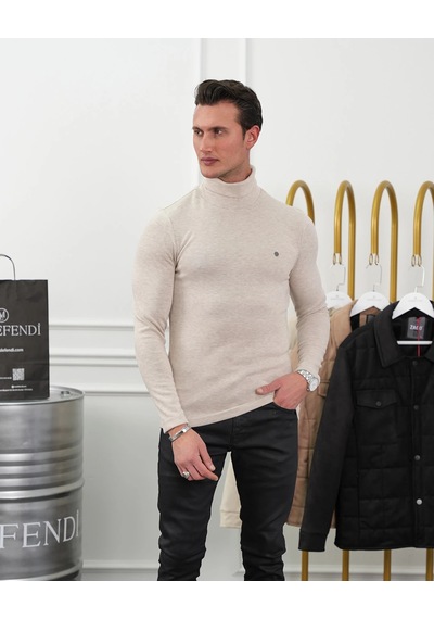 Modefendi Slim Fit İtalyan Kesim Tam Balıkçı Boğazlı Kazak Bej