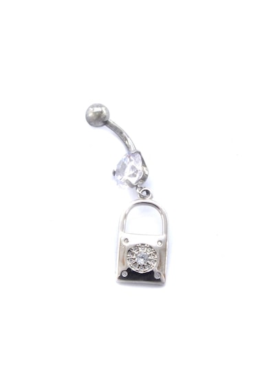 Ferizz 316l Çelik Zirkon Taşlı Kilit Piercing Prc-131 Gümüş
