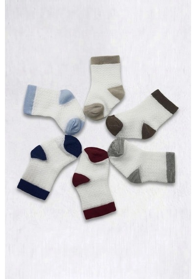 Cocole Socks Erkek Bebek Soket Çorabı Kraft Kutulu 6'lı Set Pamuklu 0-1 Yaş Kabartmalı Çok Renkli