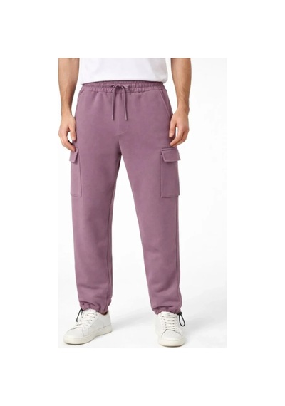 Butik İstanbul Erkek Baggy Üç İplik Kargo Cepli Eşofman Ayarlanabilir Paça Beli İpli Pantolon - Gül Kurusu Gülkurusu