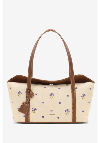 Housebags Mavi Çiçekli Kanvas Bowling Omuz Çantası 270 Mavi Çiçekler