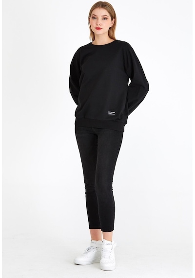MMetalic Basic Bisiklet Yaka Kadın Sweatshirt - Siyah