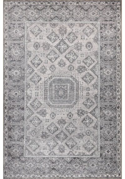 Artloop Stonart Eskitme Vintage Desenli Gri Otantik Yıkanabilir Şönil Halı Al 456 Bej