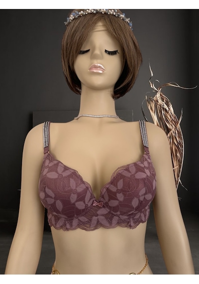 Jasmine Askıları Parlak Taşlı Hafif Destekli Dantelli Soft Cup İt Gül Kurusu
