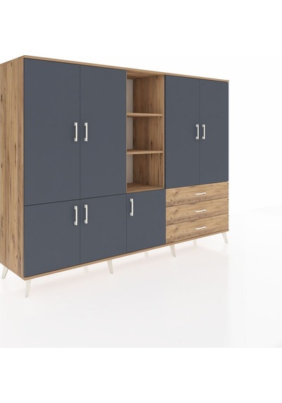 Hyperion Dolap 11 Raflı 3 Çekmeceli 7 Kapaklı 220x44x163 Çam-antrasit/çam Antrasıt/atlas Çam - Atlas Çam