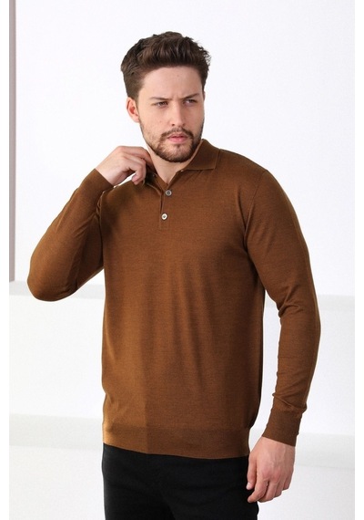 Ferraro Taba Polo Yaka Superfine Erkek Triko Kazak Taba