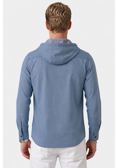 Rizzup Mavi Kapüşonlu Likralı Kot Gömlek Slim Fit Çıt Çıt Kapamalı Erkek Gömlek 2300396