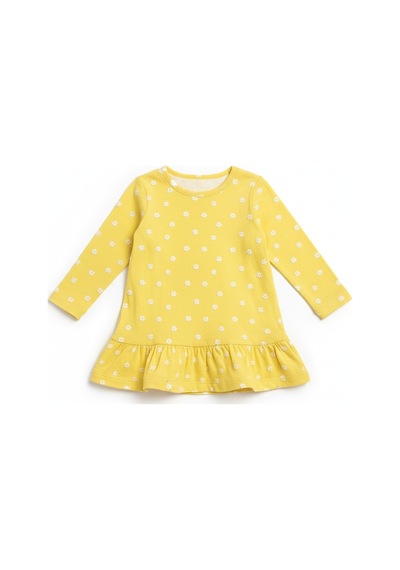 Çiçekli Uzun Kol Kız Bebek Elbise St09754 Sari