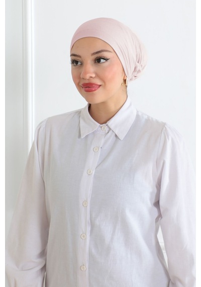 Melodi Scarf Kadın Tesettür Geniş Hacimli Pratik Ense Ve Çene Altından Geçmeli Kaymayan Çeneli Bone Pudra Pudra