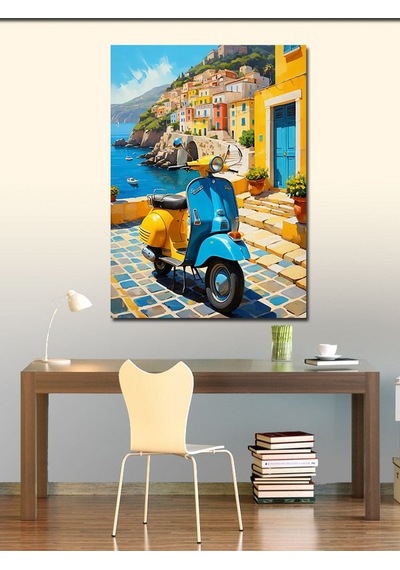 Kanvas Tablo Akdeniz De Vespa İle Gezi 100cmx140cm