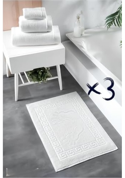 Formeya 3'lü Ayak İzli Ayak Havlusu - Paspas Banyo Seti 3 Adet Beyaz Açık Gri