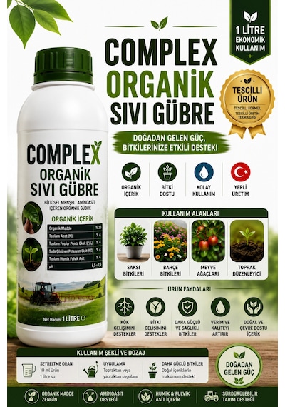 Complex Organik Sıvı Gübre 1 Litre - Bitki Besini - Kök Gelişimi Ve Verim Desteği - Saksı, Bahçe Ve Meyve Ağaçları İçin Diğer Complex Organik Sıvı Gübre 1 Litre - Bitki Besini - Kök Gelişimi Ve Verim Desteği - Saksı, Bahçe Ve Meyve Ağaçları İçin Diğer