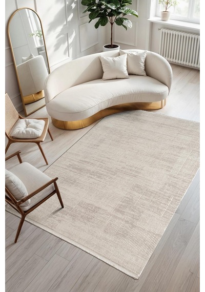 Armony Ar014g Beyaz Halı Bej Detaylı Modern Desen Akrilik Pamuk Taban Tozu Az Salon Halısı Koridor