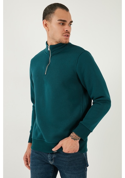 Buratti Pamuklu Regular Fit Yarım Fermuarlı Dik Yaka Erkek Sweat 59052592 Petrol