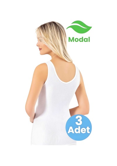 Tezzgelsin Kadın 3'lü Modal Kaşkorse Kalın Askılı Pedli Atlet Beyaz