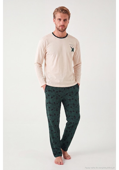Buratti Baskılı Pamuklu Bisiklet Yaka Uzun Kollu Pijama Takımı Erkek Pijama Takımı 6575004 Yeşil
