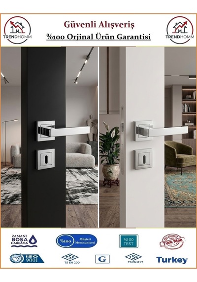Trendhomm Lama Rozetli İç Oda Kapı Kolu - Nikel Saten - Oda