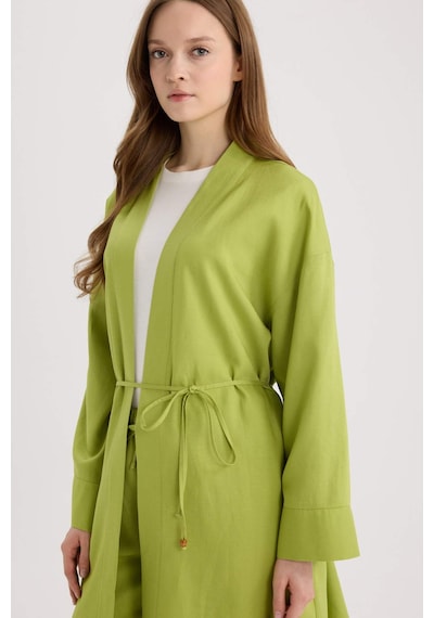 Defacto Relax Fit Kuşaklı Keten Karışımlı Kimono D8182ax25spgn698 Yeşil