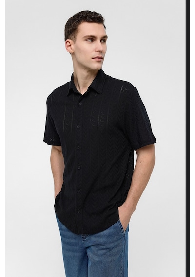 Backandbond Siyah Regular Fit %100 Pamuk Kısa Kollu Gömlek