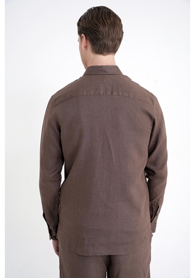 Comfort Fit Yan Cepli %100 Keten Vizon Gömlek Ceket G 1602 Comfort Fit Yan Cepli %100 Keten Vizon Gömlek Ceket G 1602