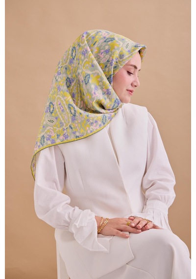 Silk Home Twill İpek Eşarp 11478-38 Sisli Yeşil, Sarı, Taş, Eflatun, Pembe
