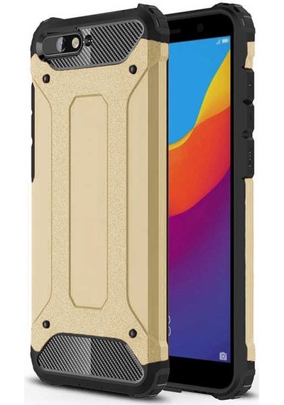 Kilifone - Huawei Uyumlu Y6 2018 - Kılıf Çift Katman Zırh Tank Crash Military Kapak - Gold