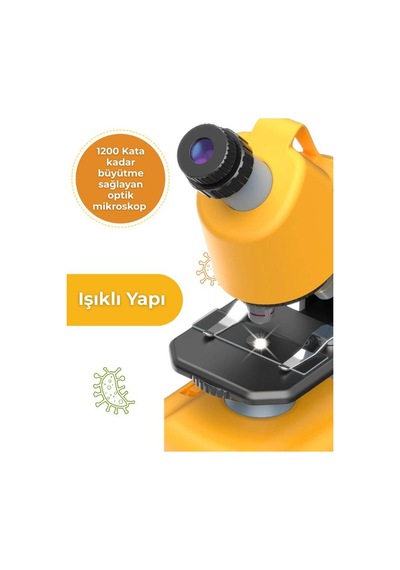 Temel Sarı Stem Mikroskop Seti 100x 400x 1200x Plastik Gövdeli Bilim Kiti