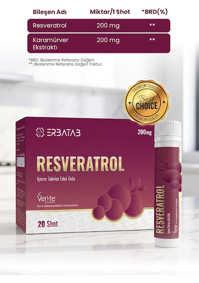 Resveratrol Shot 200 Mg 20 Shot Ahududu Aromalı Takviye Edici Gıda