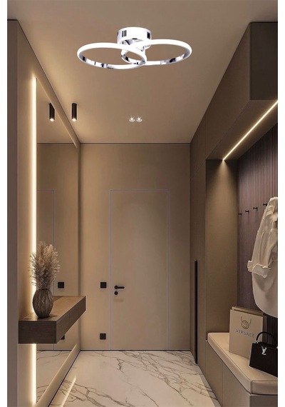 Krom İkili Yuvarlak Tek Renk Beyaz&sarı&günışığı Led Avize Krom