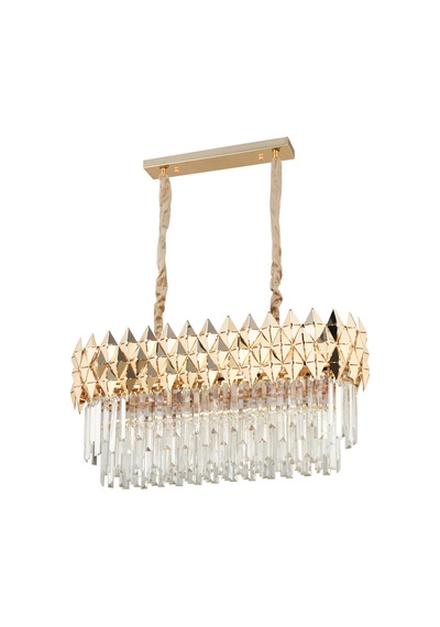 Rodya 80'lik Sıralı Gold Kristal Taşlı Modern Yemek Odası Salon Sarkıt Avize Sarı