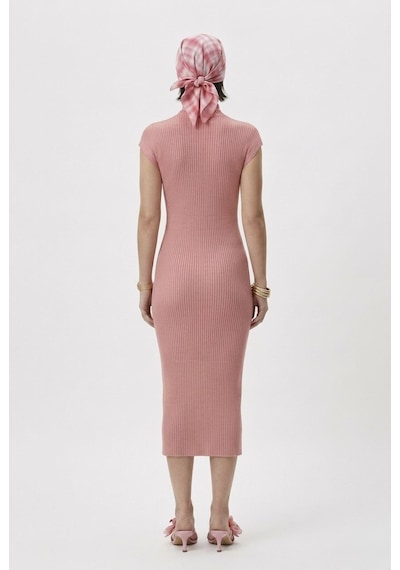 Neden Tekstil Modern Fit Sıfır Kol Yarım Balıkçı Yaka Triko Elbise - Pembe
