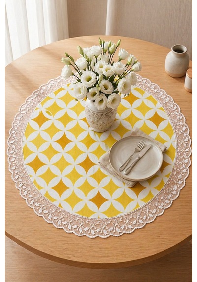 Yuvarlak Sarı Geometrik Desenli Dantelli Masa Örtüsü 60 Cm Su Geçirmez Leke Tutmaz Silinebilir Şık Sofra Bezi Yuvarlak Sarı Geometrik Desenli Dantelli Masa Örtüsü 60 Cm Su Geçirmez Leke Tutmaz Silinebilir Şık Sofra Bezi