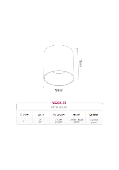 Nevo Sıva Üstü Led Spot Ns238,35