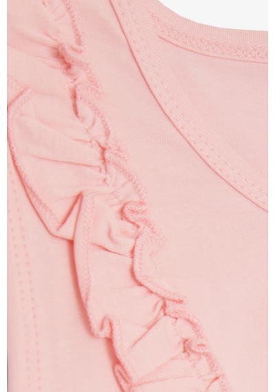 Breeze Kız Çocuk Tişört Omuzu Fırfırlı Dondurma Baskılı 4-8 Yaş, Pembe-Pembe