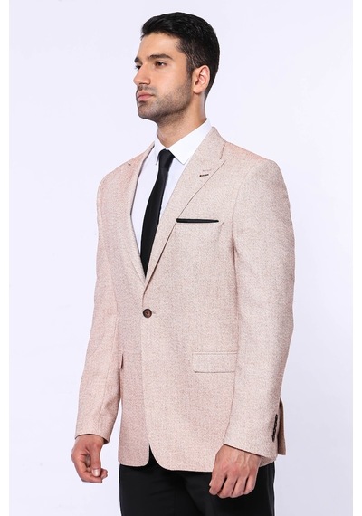 Wessi Kendinden Desenli Açık Sarı Slim Fit Ceket Sarı