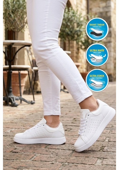 Walkway Beyaz Bağcıklı Hafif Unisex Cilt Spor Ayakkabı Costa G