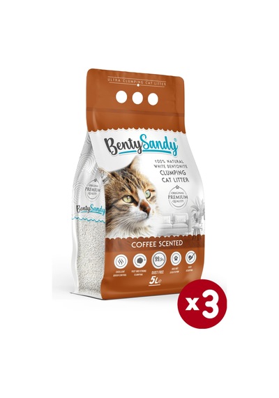 Benty Sandy Kahve Kokulu İnce Topaklaşan Bentonit Kedi Kumu 3 x 5 L