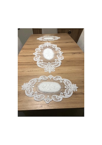 Salon Oda Takımı Dantelli Runner Set Üç Parça Diğer