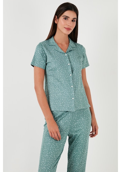 Lela Regular Fit Gömlek Yaka Kısa Kollu Bayan Pijama Takımı 65780124 Mint