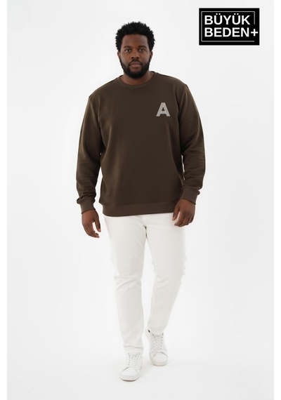 Süperlife Erkek Büyük Beden A Baskılı Bisiklet Yaka İnce Sweatshirt Spr26bsw956-12 Haki