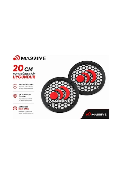 Massive 20cm Hoparlör Kapağı - Massive Logolu Kaliteli Plastik Midrange Hoparlör Kapak 20 Cm - 2 Ade