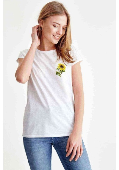 Watercolor Sunflower Kadın Beyaz Tshirt