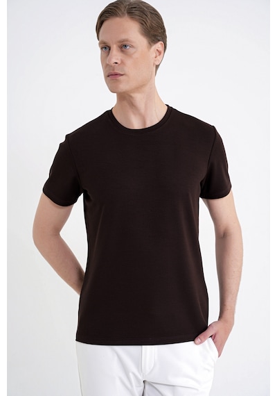 Efor Comfort Fit Bisiklet Yaka %97 Esnek Pamuklu Kahverengi Tişört Ts 885