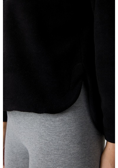 Tommy Life Siyah Kalın Yumuşak Dokulu Kapüşonlu Oversize Nakışlı Polar Kadın Sweatshirt -97286 Siyah