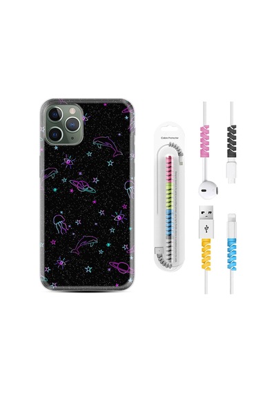 Apple Uyumlu iPhone 11 Pro Kılıf Kablo Koruyuculu Galaxy Yunus Göz 1860