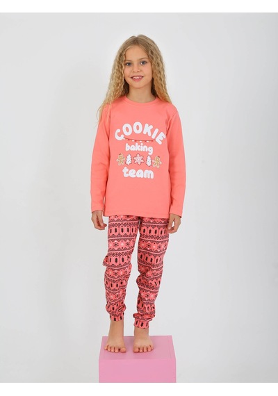 Kız Çocuk Uzun Kollu %100 Pamuklu Pijama Takımı Cookie Team SOMON