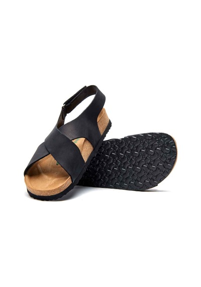 Comfortfusse Fayette - Erkek Ortopedik Hakiki Deri Sandalet Siyah Nubuk Deri