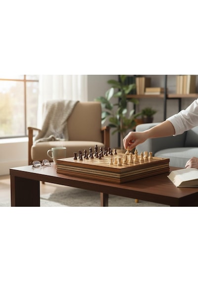El Yapımı Lüks Nakış İşlemeli Doğal Ahşap Sandıklı Premium Satranç Takımı 45x45 Cm. Hediyelik Set 1